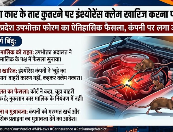 चूहे द्वारा कार के तार कुतरने पर इंश्योरेंस क्लेम खारिज करना पड़ा भारी: मध्य प्रदेश उपभोक्ता फोरम का ऐतिहासिक फैसला, कंपनी पर लगा जुर्माना